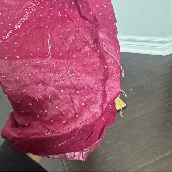 Vintage pink beaded Elegant Pink Strapless Dress Silk Gown Fairy Formal Glam XL - Picture 11 of 12